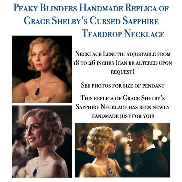 Peaky Blinders Grace Shelby Teardrop Sapphire Necklace, Handmade Replica - Picture 15 of 15